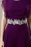 Baidehi_Purple Georgette Pearls, Sequins Round Floral Waistband Embroidered Jumpsuit _Online_at_Aza_Fashions