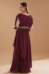 Shop_Baidehi_Maroon Georgette Embroidery Boat Neck Waistband Dress And Palazzo Set _at_Aza_Fashions