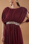 Buy_Baidehi_Maroon Georgette Embroidery Boat Neck Waistband Dress And Palazzo Set _Online_at_Aza_Fashions