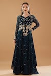 Buy_BAIDEHI_Blue Georgette Cut Work, Sequins, Zari Split Embroidered Anarkali And Palazzo Set _at_Aza_Fashions