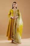 Buy_BAIDEHI_Yellow Anarkali Chanderi Silk Embroidered Dabka V-neck Set With Shaded Dupatta _at_Aza_Fashions