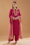 Buy_BAIDEHI_Fuchsia Kurta And Palazzo Dupion Silk Embroidered Zari Round Floral Set _at_Aza_Fashions