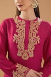 BAIDEHI_Fuchsia Kurta And Palazzo Dupion Silk Embroidered Zari Round Floral Set _Online_at_Aza_Fashions