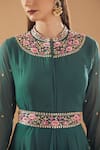 BAIDEHI_Blue Georgette Embroidered Zardozi Mandarin Collar Draped Anarkali _Online_at_Aza_Fashions