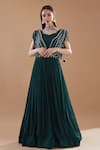 Buy_BAIDEHI_Green Chinon Georgette Embroidered Cutdana Choker Neck Pearl Draped Gown _at_Aza_Fashions