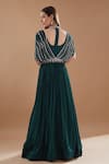 Shop_BAIDEHI_Green Chinon Georgette Embroidered Cutdana Choker Neck Pearl Draped Gown _at_Aza_Fashions