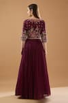 Shop_Baidehi_Wine Silk, Georgette, Organza Cut Work, Sequins, Hand Anarkali With Dupatta _at_Aza_Fashions