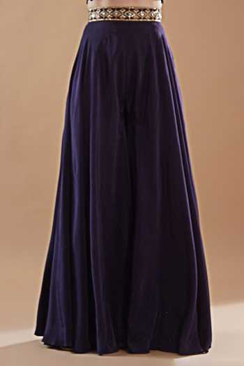 BAIDEHI_Purple Crepe, Organza, Georgette Cut Work, Hand Embroidered Blouse Palazzo Set _Online_at_Aza_Fashions