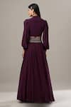 Shop_Baidehi_Wine Crepe Sequins, Pearls, Cut Work Balloon Sleeve Solid Crop Top And Skirt Set _at_Aza_Fashions