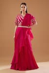 Buy_BAIDEHI_Fuchsia Crepe Hand Embroidered Cutdana V Pre-draped Lehenga Saree With Blouse _at_Aza_Fashions