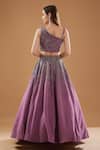 Shop_BAIDEHI_Purple Crepe Silk Hand Embroidered Cutdana Asymmetric Crop Top And Lehenga Set _at_Aza_Fashions