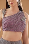 Buy_BAIDEHI_Purple Crepe Silk Hand Embroidered Cutdana Asymmetric Crop Top And Lehenga Set _Online_at_Aza_Fashions