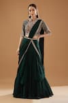 Buy_BAIDEHI_Green Chinon Georgette Hand Embroidered Pre-draped Lehenga Saree With Blouse _at_Aza_Fashions