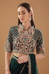 BAIDEHI_Green Chinon Georgette Hand Embroidered Pre-draped Lehenga Saree With Blouse _Online_at_Aza_Fashions