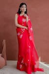 Mangalmay by Aastha_Red Saree Pure Organza Hand Painted Junoon With Unstitched Blouse Piece _Online_at_Aza_Fashions