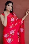 Buy_Mangalmay by Aastha_Red Saree Pure Organza Hand Painted Junoon With Unstitched Blouse Piece _Online_at_Aza_Fashions