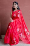 Shop_Mangalmay by Aastha_Red Saree Pure Organza Hand Painted Junoon With Unstitched Blouse Piece _Online_at_Aza_Fashions