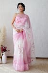 Buy_Mangalmay by Aastha_Pink Saree Pure Organza Hand Painted Mohabbat With Unstitched Blouse Piece _at_Aza_Fashions