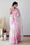 Mangalmay by Aastha_Pink Saree Pure Organza Hand Painted Mohabbat With Unstitched Blouse Piece _Online_at_Aza_Fashions