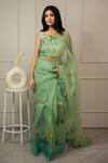 Buy_Mangalmay by Aastha_Green Saree Pure Organza Hand Painted Tulip With Unstitched Blouse Piece _at_Aza_Fashions