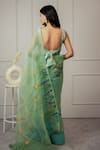 Shop_Mangalmay by Aastha_Green Saree Pure Organza Hand Painted Tulip With Unstitched Blouse Piece _at_Aza_Fashions