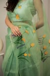 Buy_Mangalmay by Aastha_Green Saree Pure Organza Hand Painted Tulip With Unstitched Blouse Piece _Online_at_Aza_Fashions