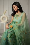 Shop_Mangalmay by Aastha_Green Saree Pure Organza Hand Painted Tulip With Unstitched Blouse Piece _Online_at_Aza_Fashions