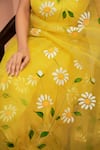 Mangalmay by Aastha_Yellow Saree Pure Organza Hand Painted Daisy With Unstitched Blouse Piece _at_Aza_Fashions