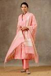 Buy_BBAAWRI_Peach Banarasi Chanderi Woven Flower V Neck Kurta Set _at_Aza_Fashions