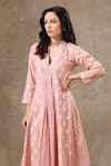 Shop_BBAAWRI_Pink Banarasi Chanderi Woven Bouquet V Neck Kurta Set _Online_at_Aza_Fashions