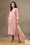 BBAAWRI_Pink Banarasi Chanderi Woven Bouquet V Neck Kurta Set _at_Aza_Fashions