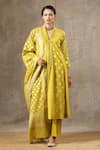 Buy_BBAAWRI_Yellow Banarasi Chanderi Woven Florette V Neck Kurta Set _at_Aza_Fashions