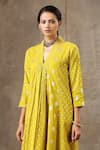 BBAAWRI_Yellow Banarasi Chanderi Woven Florette V Neck Kurta Set _Online_at_Aza_Fashions