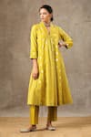 Buy_BBAAWRI_Yellow Banarasi Chanderi Woven Florette V Neck Kurta Set _Online_at_Aza_Fashions