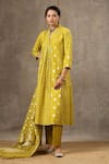 BBAAWRI_Yellow Banarasi Chanderi Woven Florette V Neck Kurta Set _at_Aza_Fashions