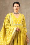 BBAAWRI_Yellow Banarasi Chanderi Woven Flower V Neck Kurta Pant Set _Online_at_Aza_Fashions