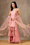 Buy_BBAAWRI_Pink Banarasi Chanderi Woven Floral Round Kurta Sharara Set _at_Aza_Fashions