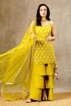 Buy_BBAAWRI_Yellow Banarasi Chanderi Woven Bouquet Round Kurta Sharara Set _at_Aza_Fashions