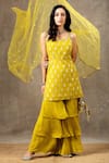 Buy_BBAAWRI_Yellow Banarasi Chanderi Woven Bouquet Round Kurta Sharara Set _Online_at_Aza_Fashions