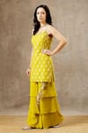 Shop_BBAAWRI_Yellow Banarasi Chanderi Woven Bouquet Round Kurta Sharara Set _Online_at_Aza_Fashions