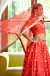 Shop_BBAAWRI_Red Silk Organza Embroidery Zardozi Work Dupatta _at_Aza_Fashions