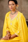 BBAAWRI_Yellow Pure Handloom Chanderi Silk Embroidery Thread V Neck Floral Kurta Set _at_Aza_Fashions