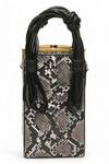 Buy_Immri_Black Love Knot Cuboid Snake Skin Textured Handbag_at_Aza_Fashions