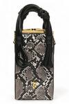 Shop_Immri_Black Love Knot Cuboid Snake Skin Textured Handbag_at_Aza_Fashions