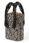Buy_Immri_Black Love Knot Cuboid Snake Skin Textured Handbag_Online_at_Aza_Fashions