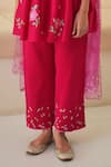 Buy_Pita Nila_Red Chanderi Hand Embroidery Floral V Zia Short Anarkali Pant Set  