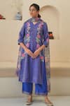 Buy_Pita Nila_Purple Tissue Hand Embroidery Floral V Neck Rehaab Kurta Palazzo Set _at_Aza_Fashions