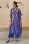 Shop_Pita Nila_Purple Tissue Hand Embroidery Floral V Neck Rehaab Kurta Palazzo Set  _at_Aza_Fashions