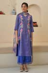 Pita Nila_Purple Tissue Hand Embroidery Floral V Neck Rehaab Kurta Palazzo Set _Online_at_Aza_Fashions