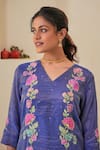 Pita Nila_Purple Tissue Hand Embroidery Floral V Neck Rehaab Kurta Palazzo Set  _at_Aza_Fashions